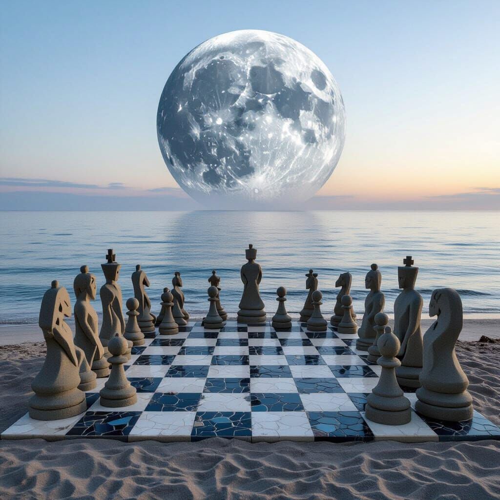 Surreal Chess Game Under Constellation Moon