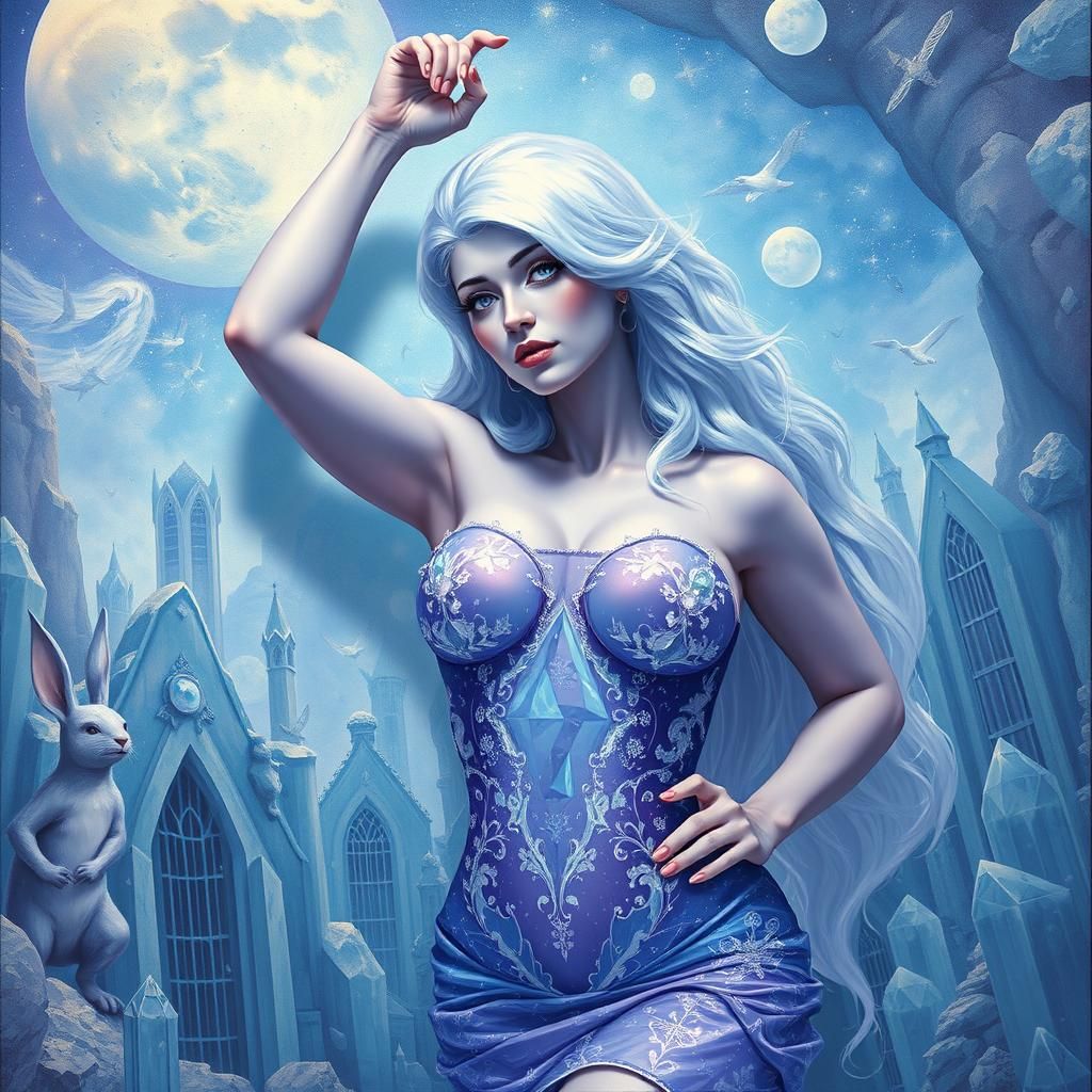 Fantasy Painting: Ultra-Violet Woman in Sky Palace
