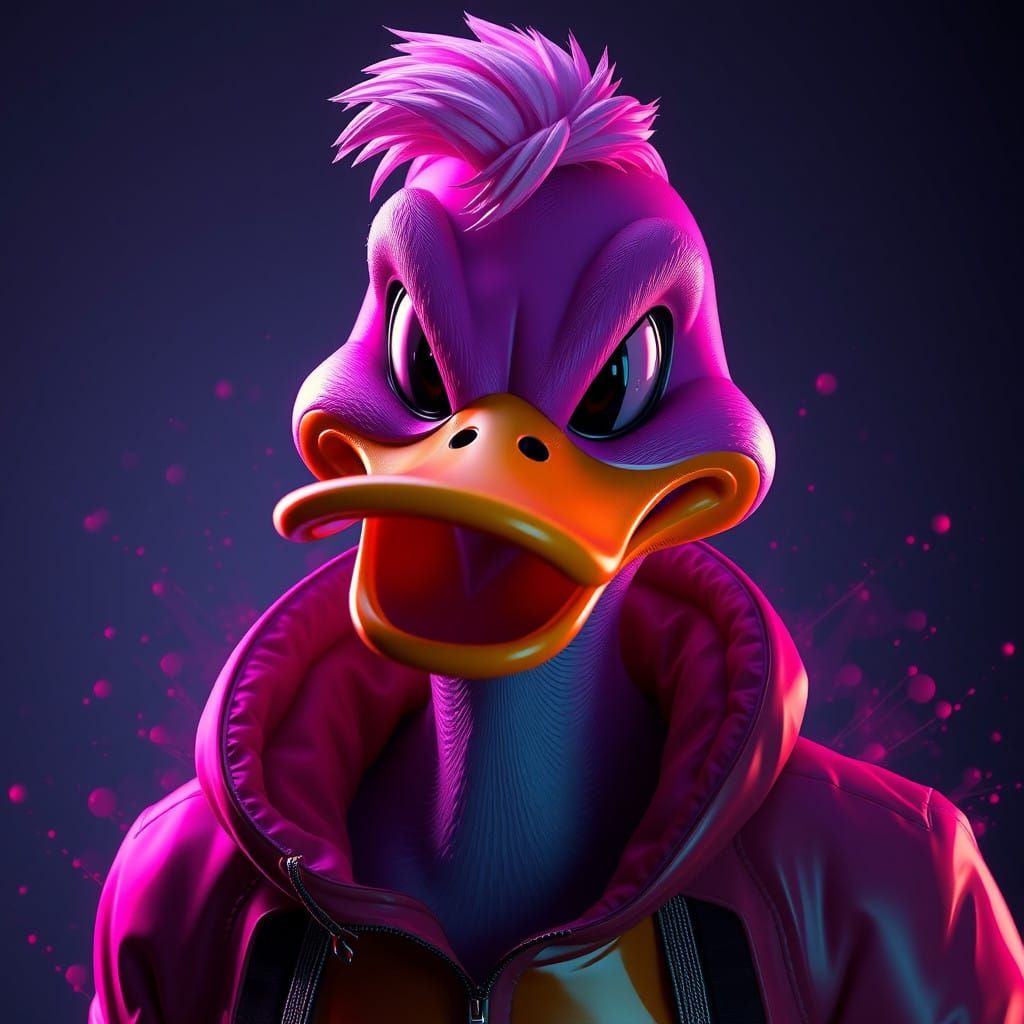 Vibrant Pink Daffy Duck in Latex Regalia