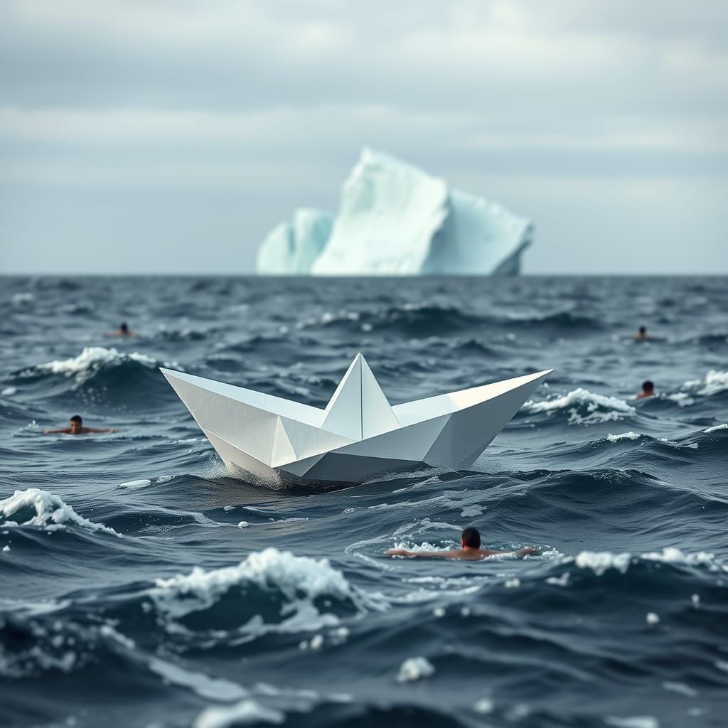 Ethereal Origami Boat on Turbulent Waters