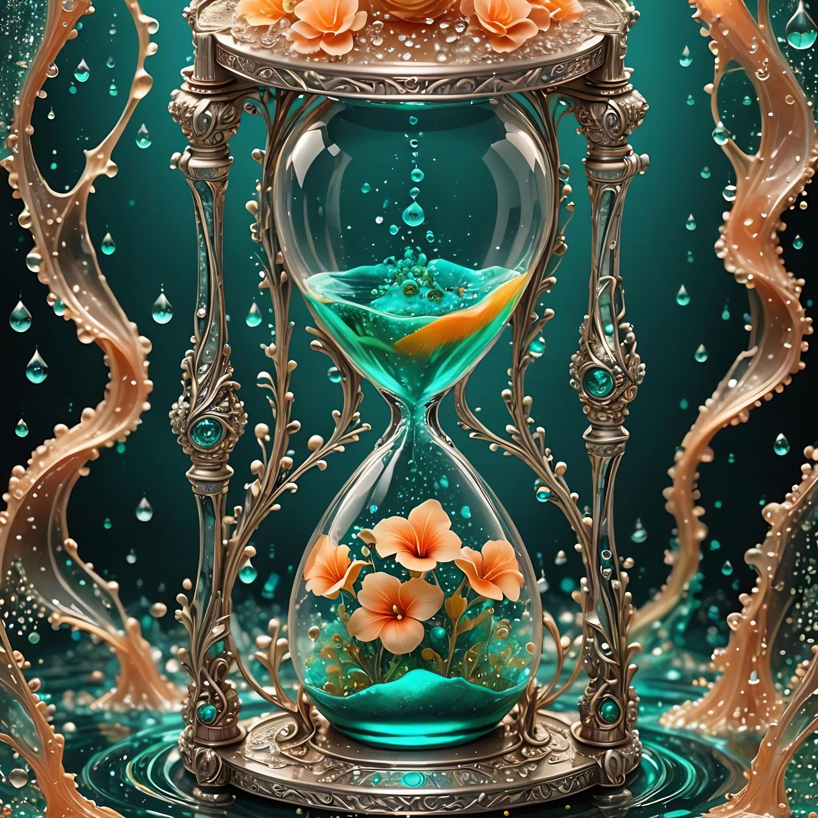 Hourglass Filled with Fractoluminescence and Teal Flora
