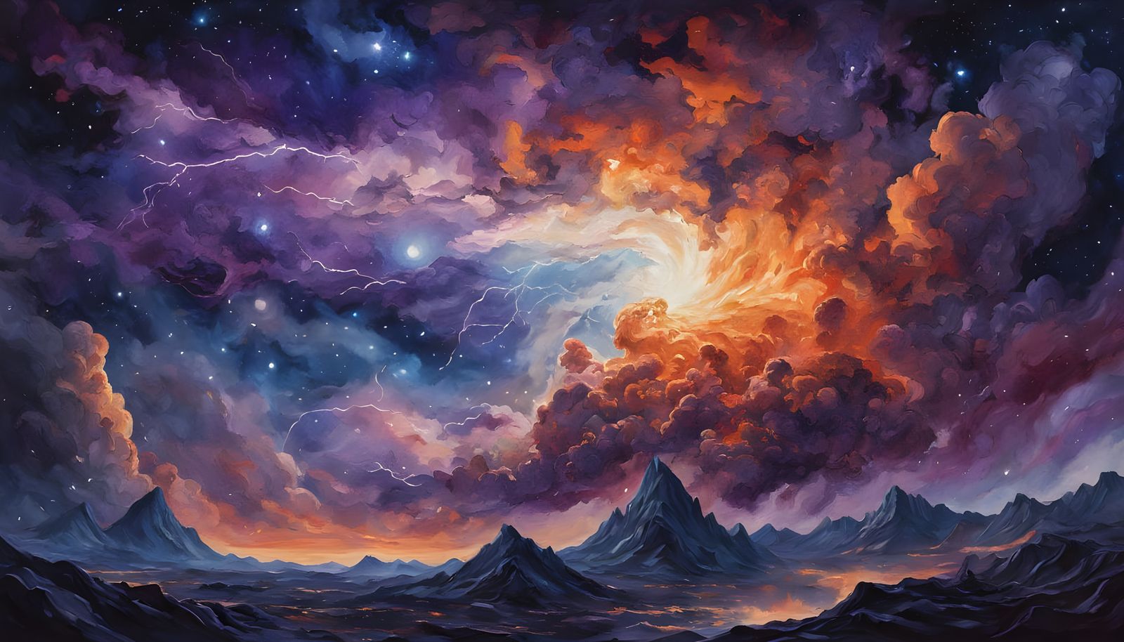 Cosmic Stormscape in Epic Gouache Impressionism