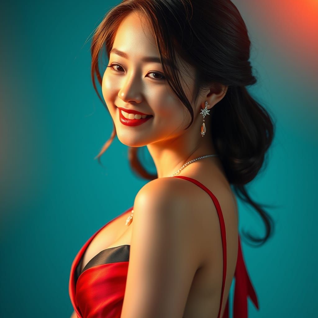 Stunning Japanese Beauty in Red and Black Silks