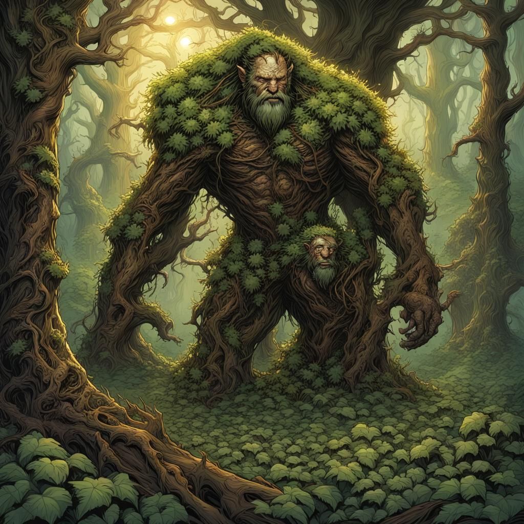 Giant Tree Mutant Humanoid in Comic Book Art