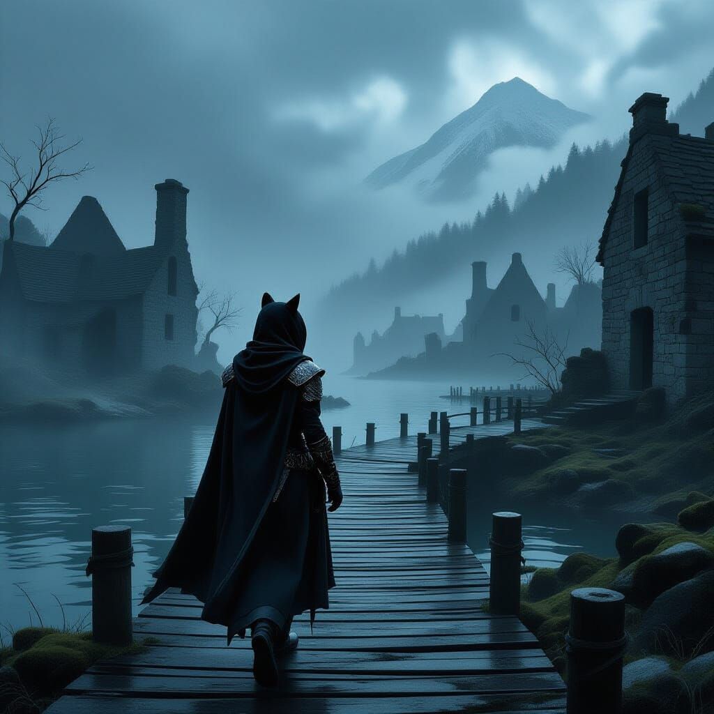 Cat Humanoid in Gothic Ruins, Dark Fantasy Style