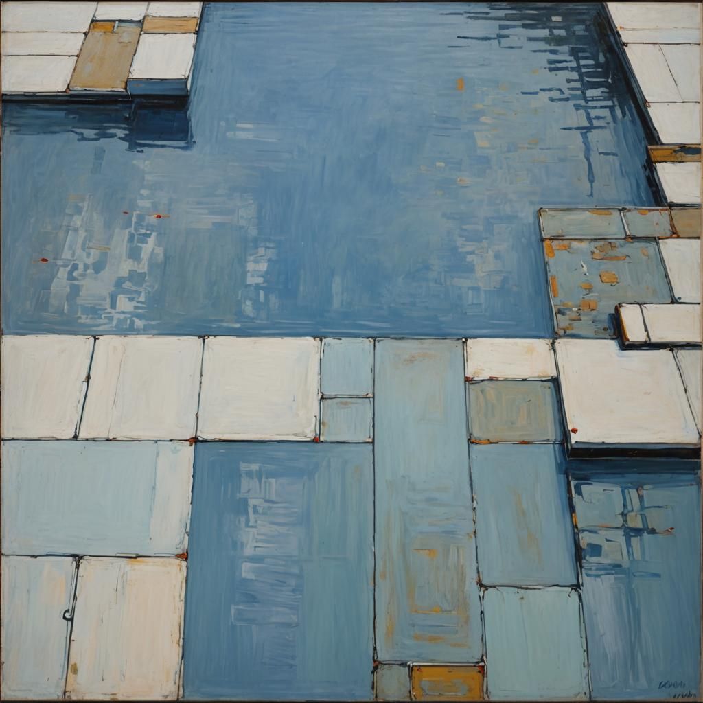 Minimalist Blue Pool in Piet Mondrian Style