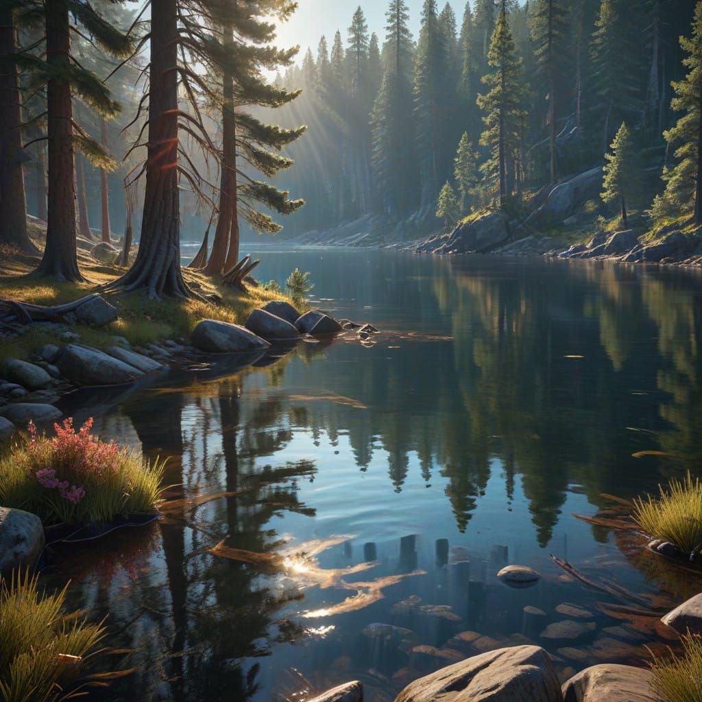 Majestic Mountain Lake Scene in Vibrant Summer Light