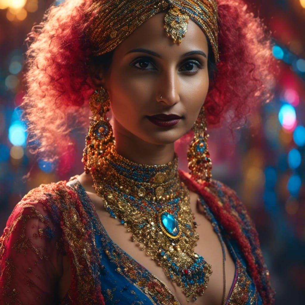 Hyperrealistic Portrait of Woman in Colorful Futuristic Clot...