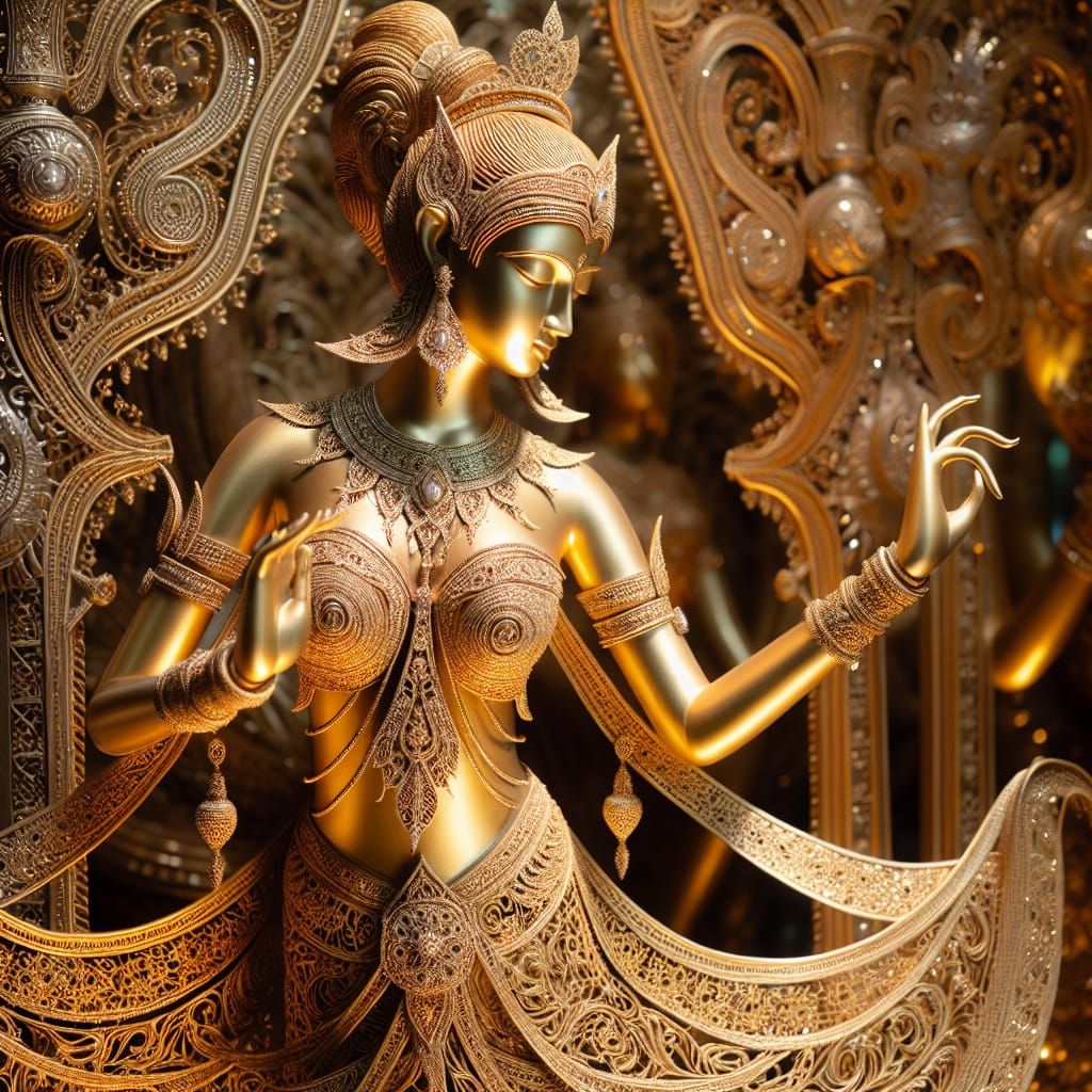 Gold Filigree Woman in Elegant Attire