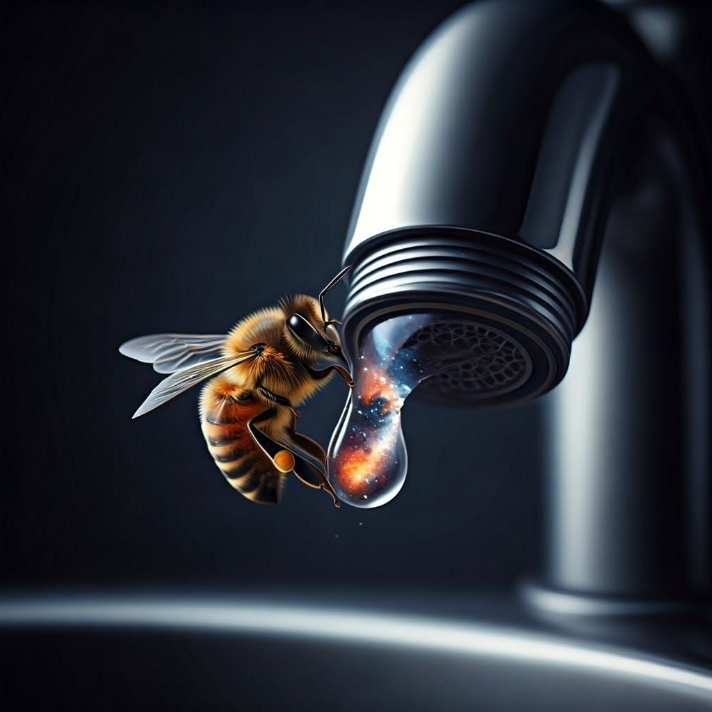 Bee Drinking Water: Macro Galaxy-Hues