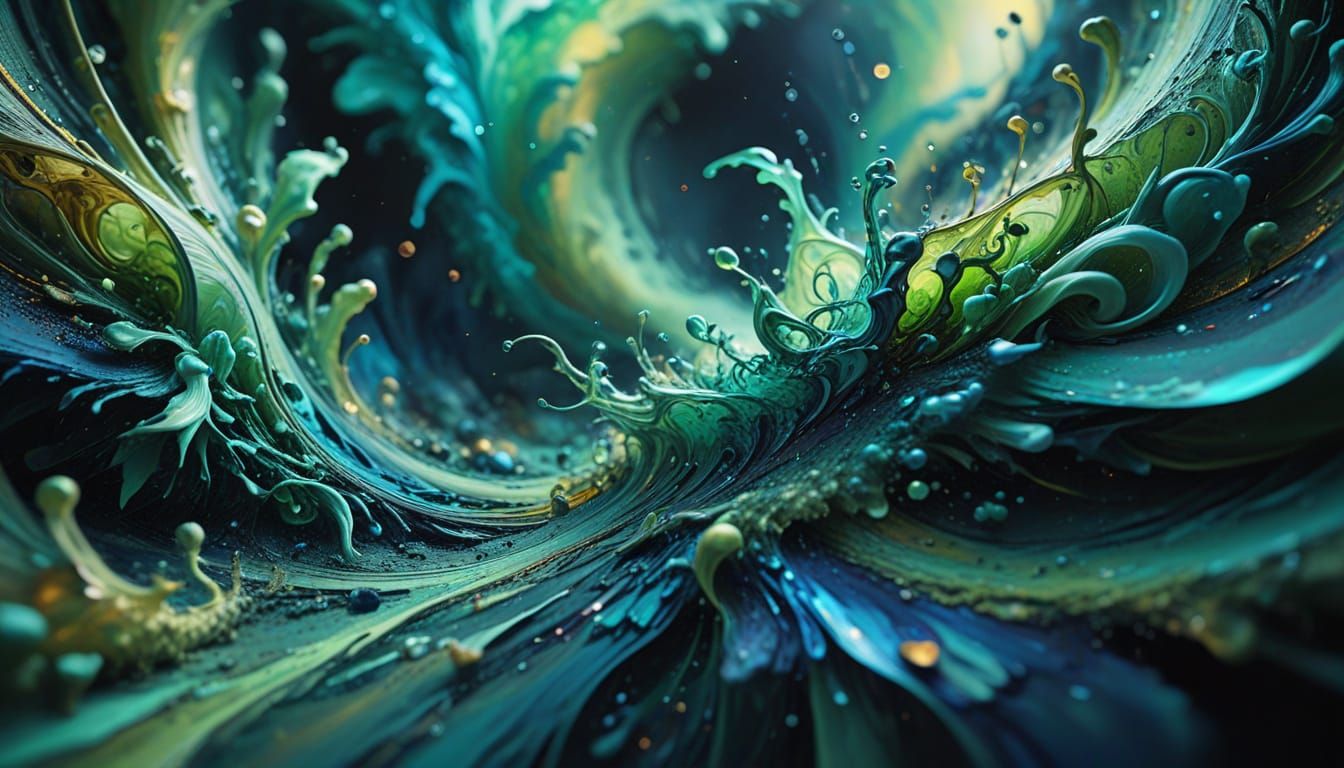 Mysterious Macro Oil Painting with Swirling Shapes and Color...