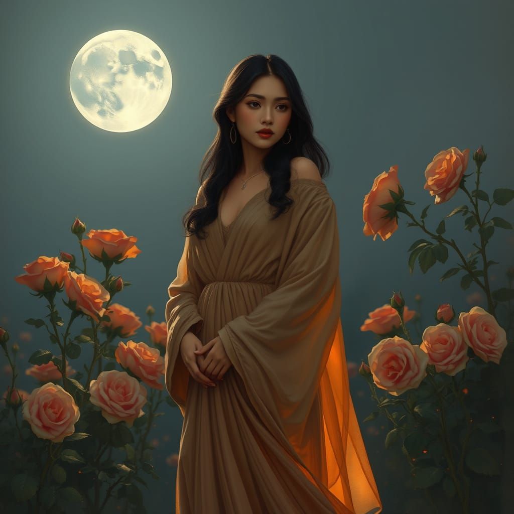 Southeast Asian Woman Under Silver Moonlight