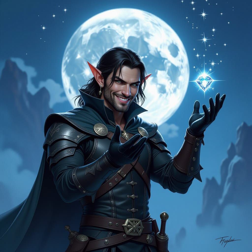 Elf Thief Mid-Heist in Fantasy Illustration Style