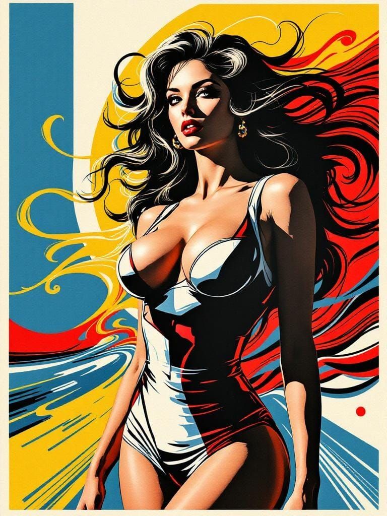 Italian Pin-Up in Vargas and Lichtenstein Style