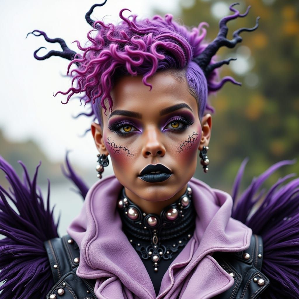 Androgynous Goth Portrait with Dragon Tattoo and Piercings