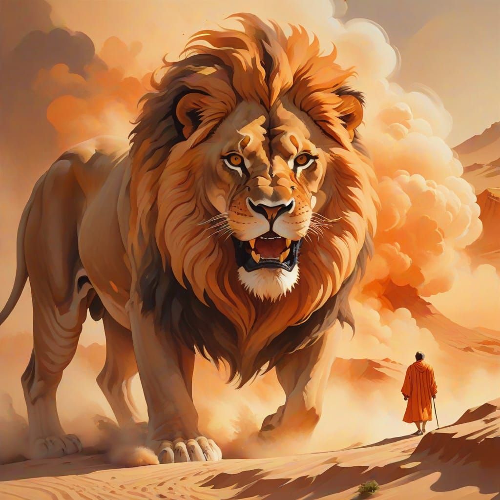Dramatic Desert Storm with Majestic Lion
