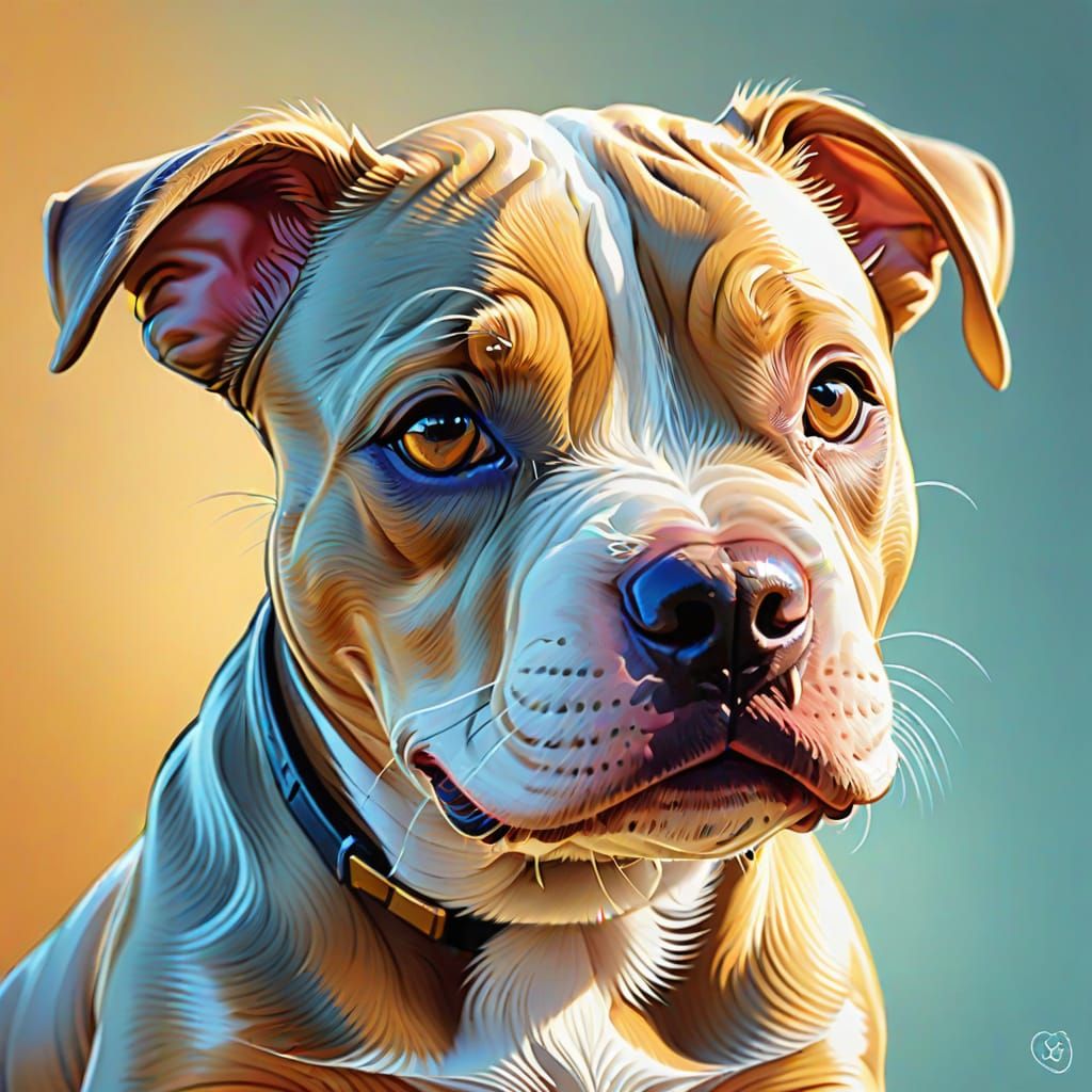 Cartoon Pet Portrait of Adorable Baby Pitbull