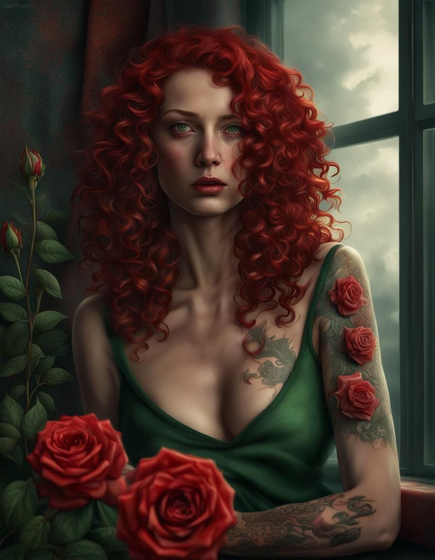 Sad Redhead Woman at The End of The World