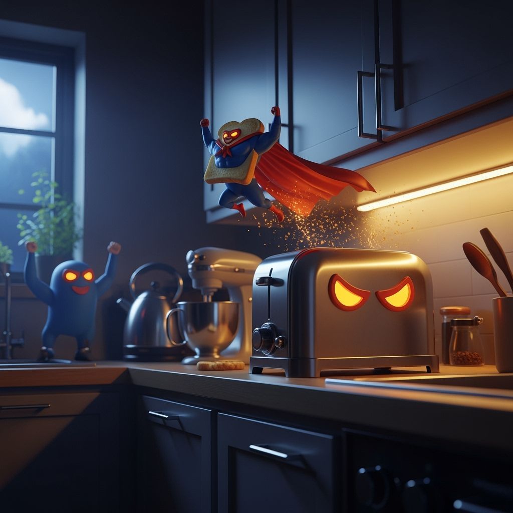 Heroic Toast Launched from Toaster in Cinematic Style