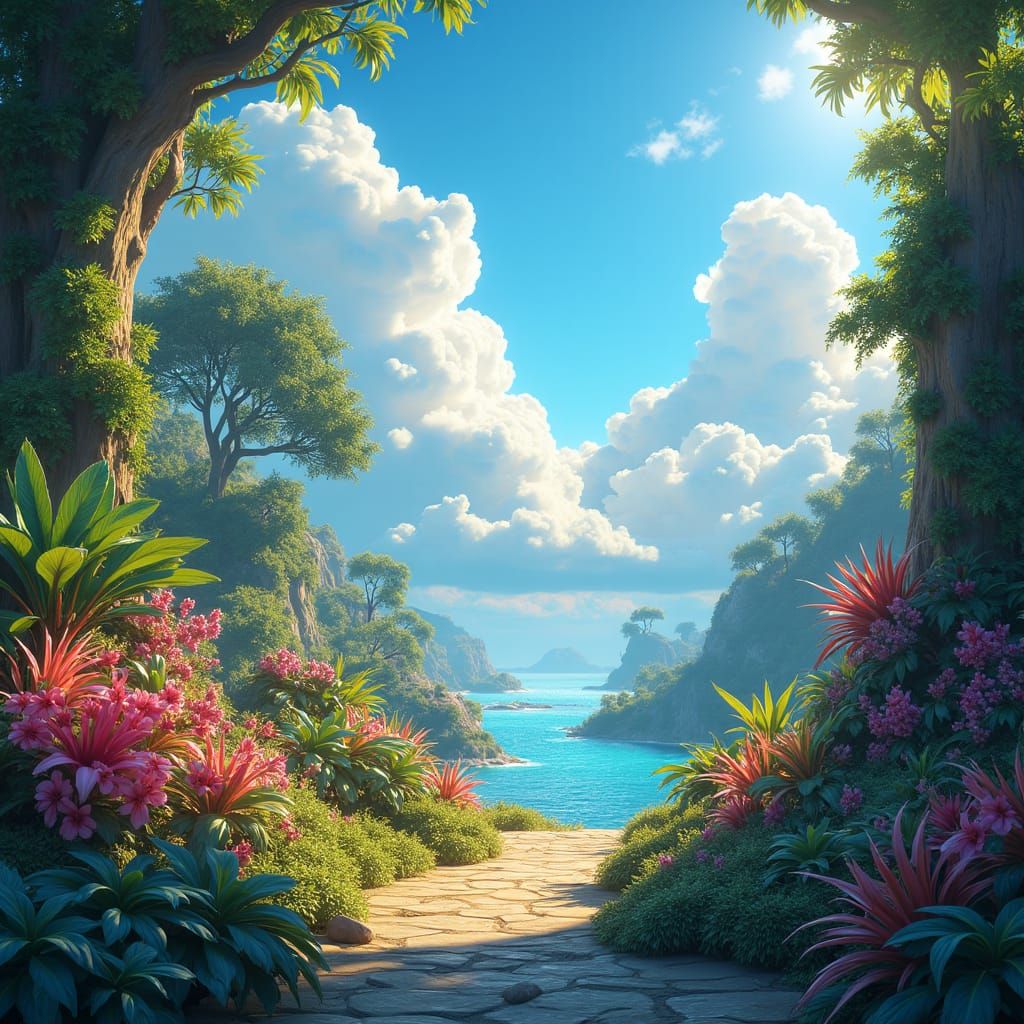 Lush Paradise Garden with Exotic Flora