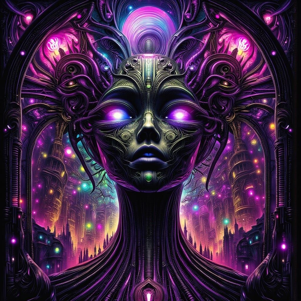 Biopunk Alien Landscape with Tentacles and Neon Colors