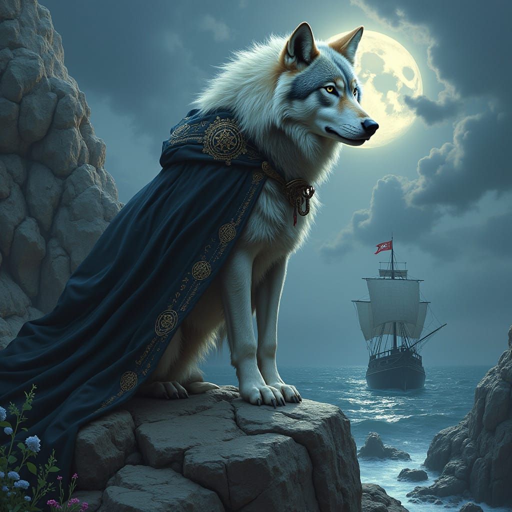 Wolf Pirate Ship in Dark Fantasy Realism