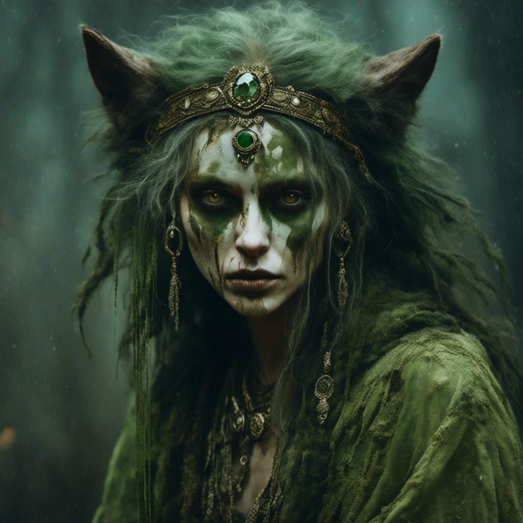 Alt Girl with Wolf in Macabre Hyperrealism