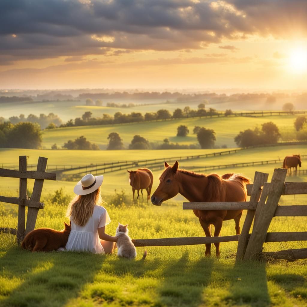 Picturesque Countryside Farm at Sunset