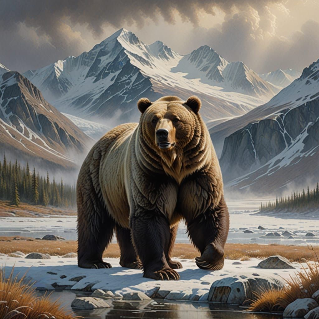 Majestic Grolar Bear Roams Arctic Tundra in Realistic Wildli...