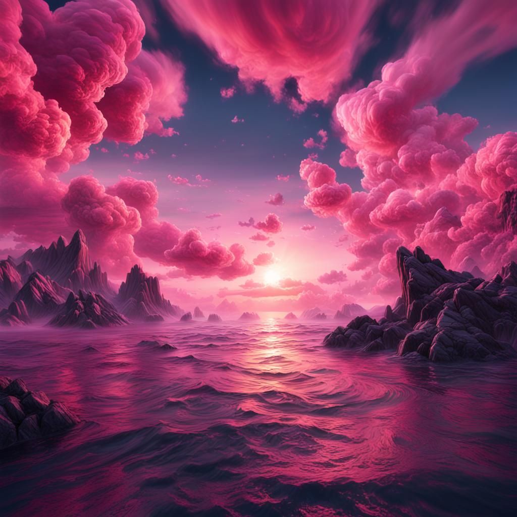 Pink Sky Over the Sea: Detailed Matte Painting