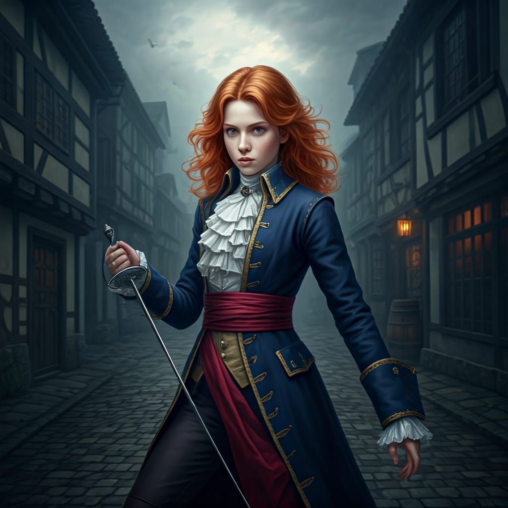 Medieval Duelist Girl Portrait in Dark Fantasy Style