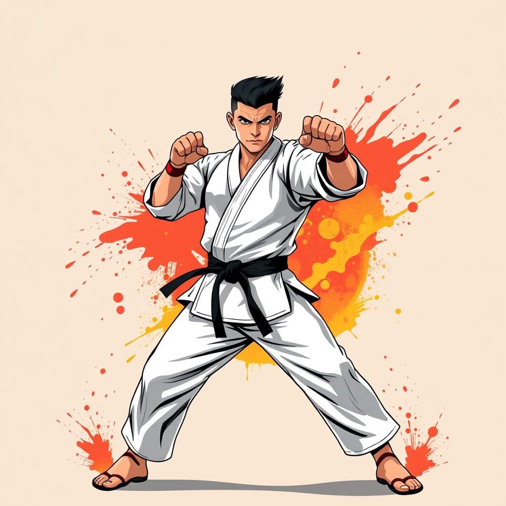 Martial Artist in Powerful Stance with Varied Combat Discipl...