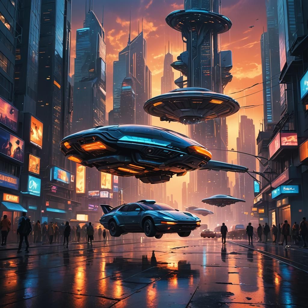 Aliens Arrive in Futuristic City at Dusk