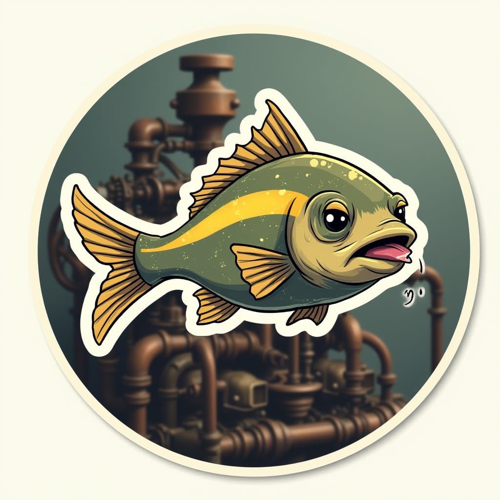 Realistic Goby Fish with Retro Steampunk Background