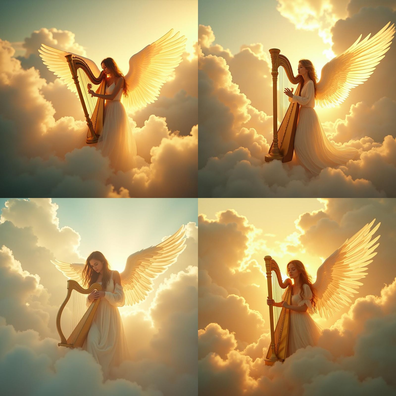 Radiant Angel Playing Harp in Heavenly Clouds