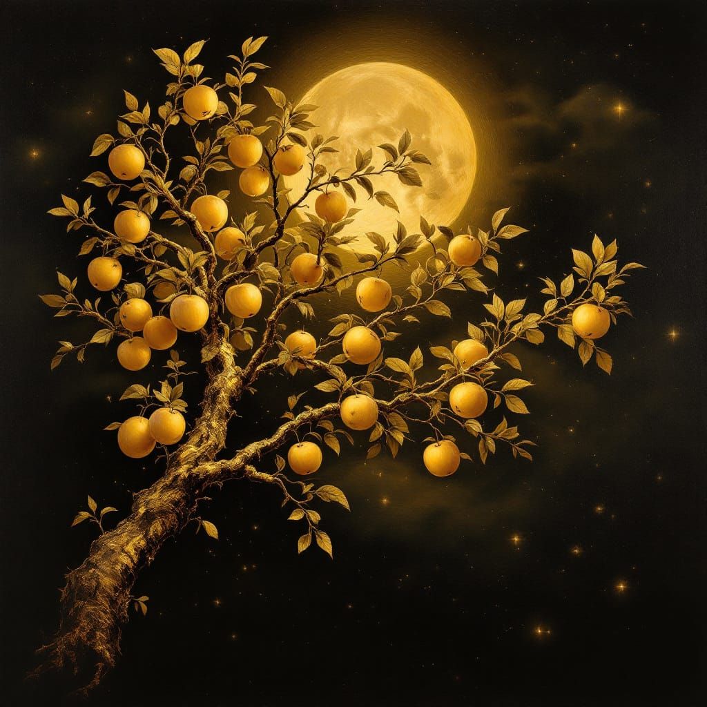 Golden Tree with Apples in Rembrandt Style