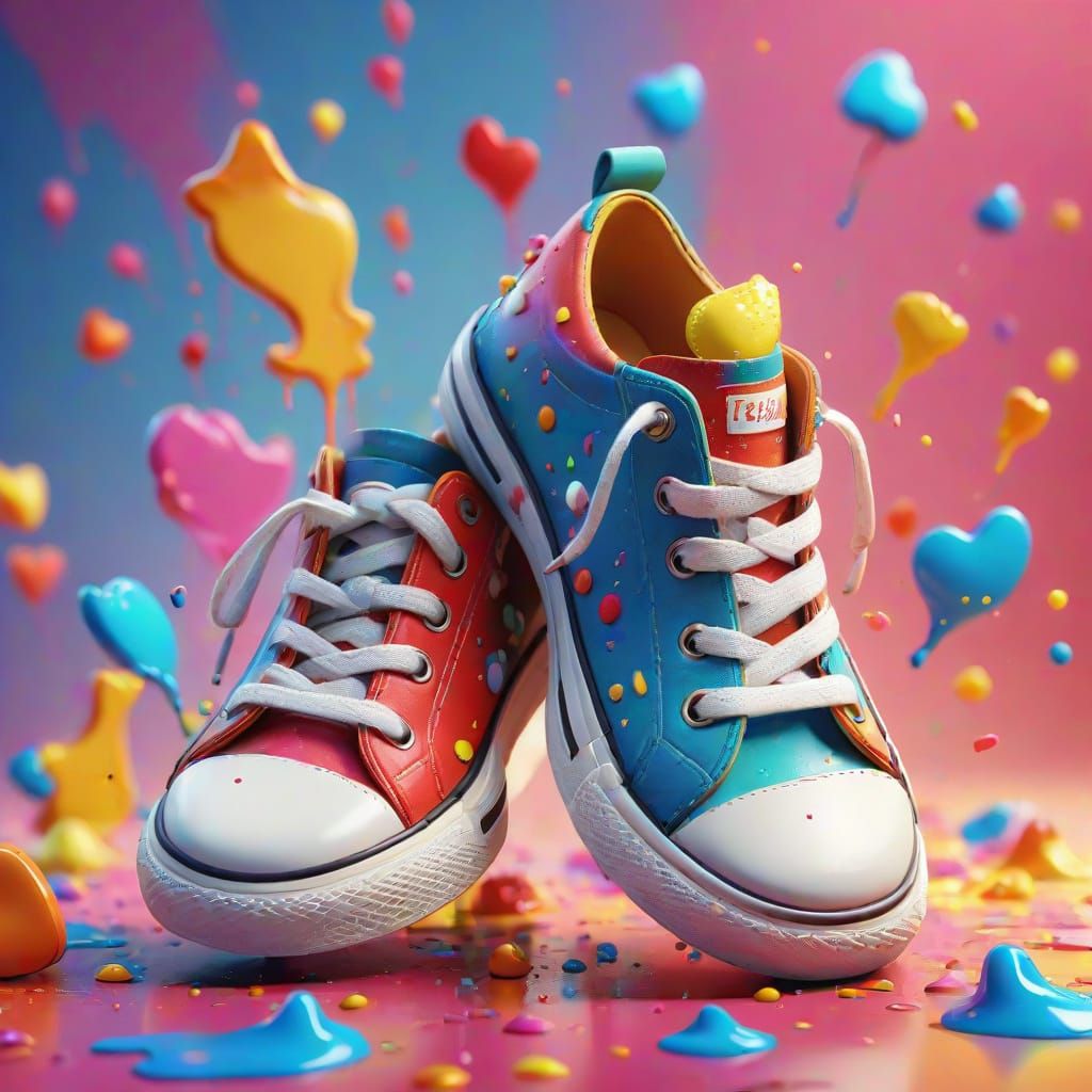 Vibrant 3D Cartoon Shoes in Hyperrealistic Style