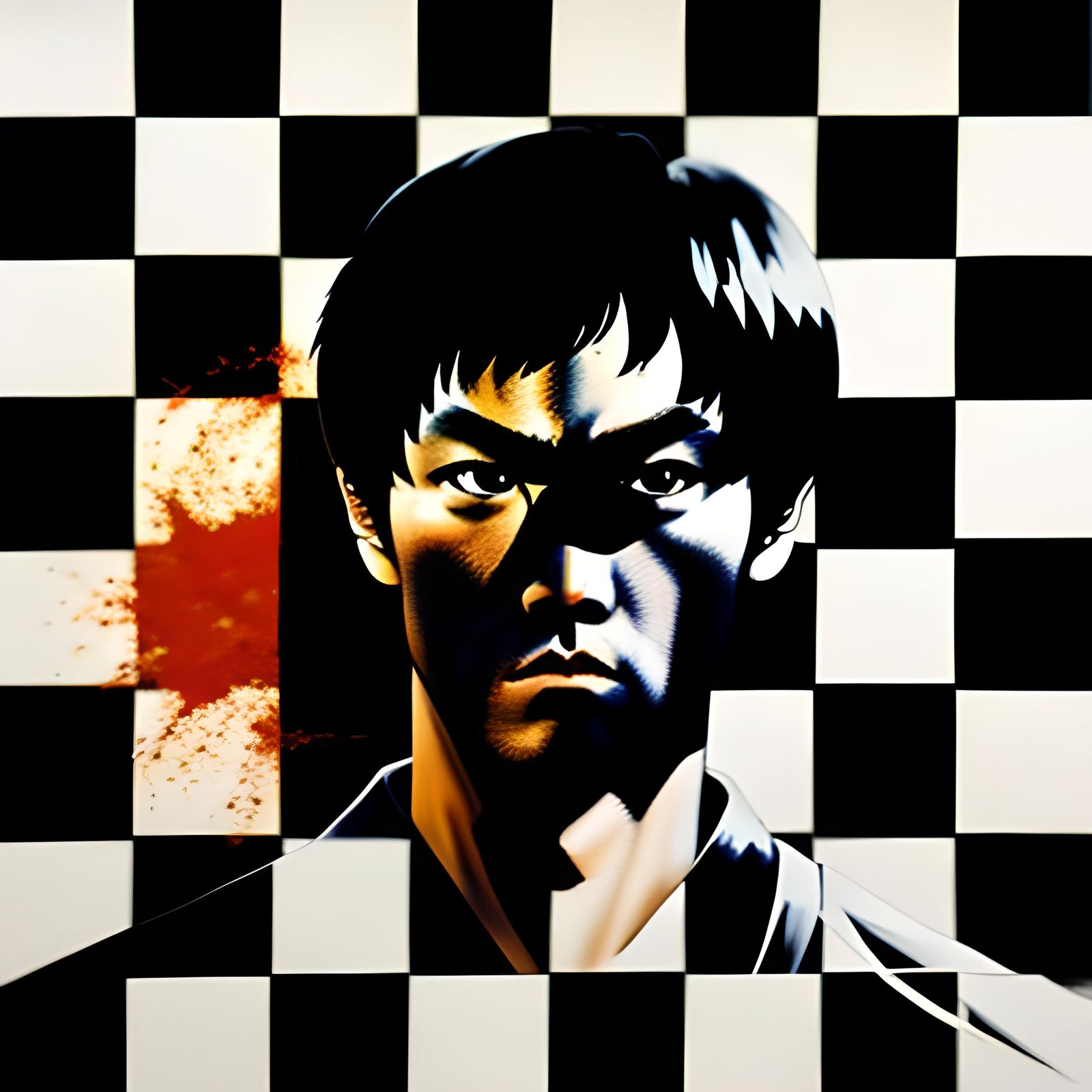 Bruce Lee, martia arts, dragon background, anime style oil p...
