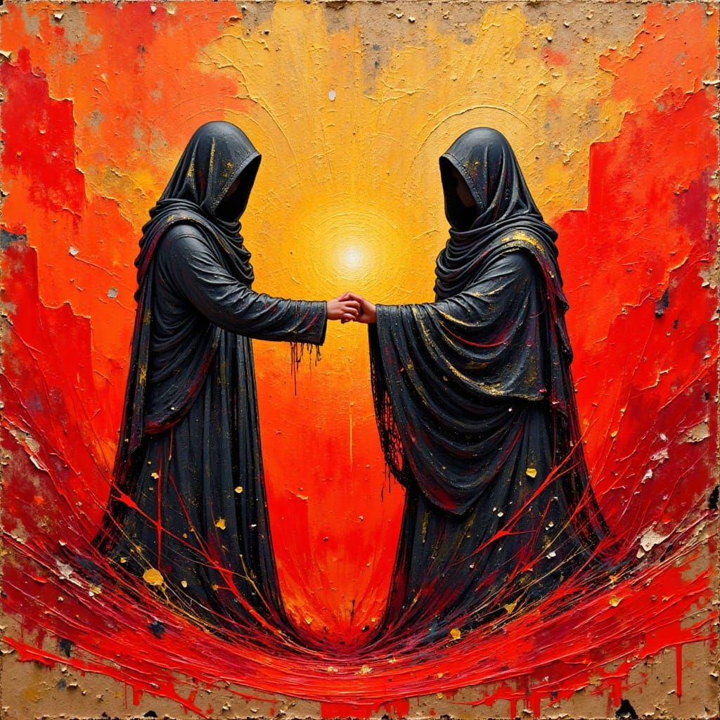 Mages in Red Desert with Golden Sandstorm