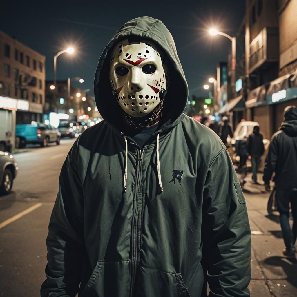 Jason Voorhees in Homeless Encampment at Night