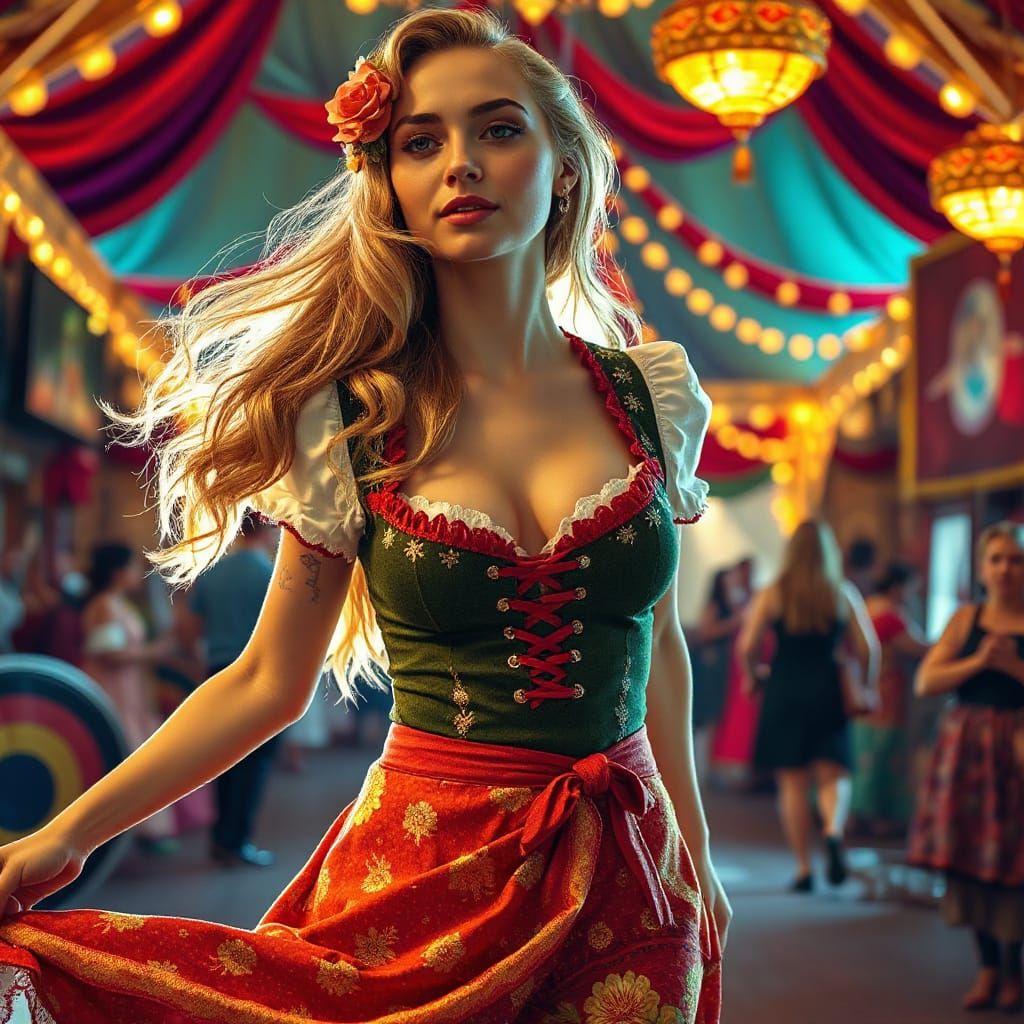 Blonde Beauty Dancing in Marquee, Art Nouveau Style