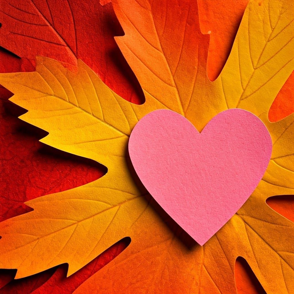 Autumn Maple Leaves Heart Paper Collage Art