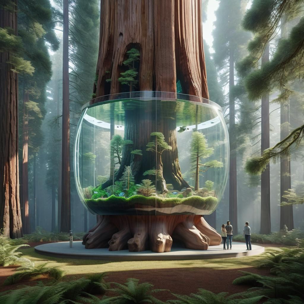 Aquarium Inside a Giant Glass Redwood Tree