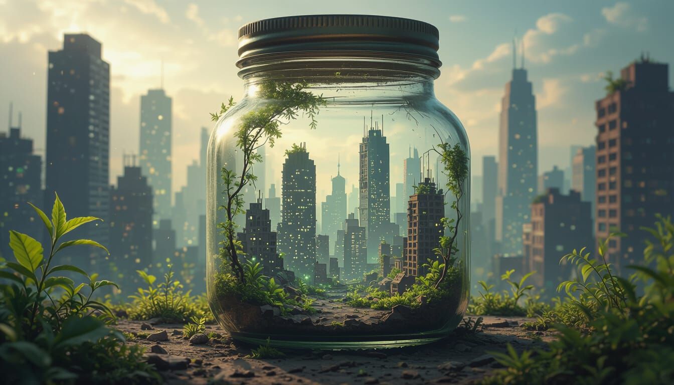 Miniature Post-Apocalyptic World Inside Glass Jar