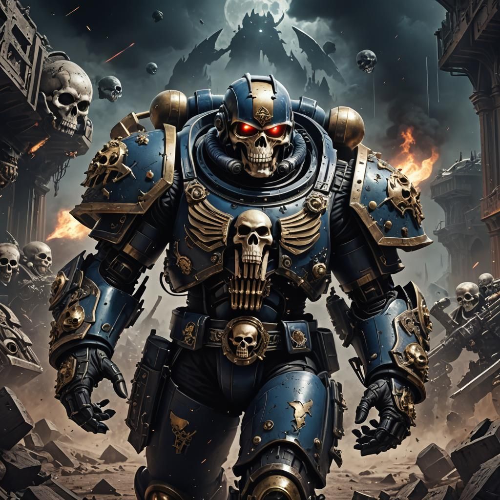 Gothic Space Marine with Skull Mask in Detailed Painting