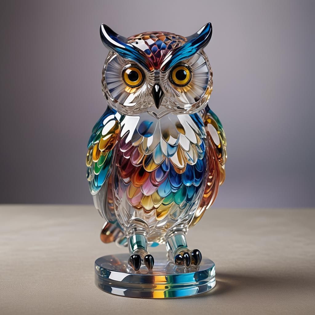 Delicate Glass Owl Shines with Vibrant, Gradient Hues