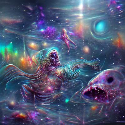 Cosmic Underwater Horror in Astral Illustration Style
