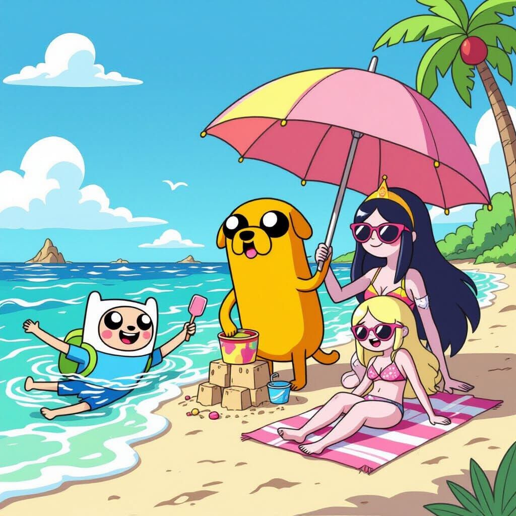 Adventure Time Characters Enjoying a Sunny Beach Day