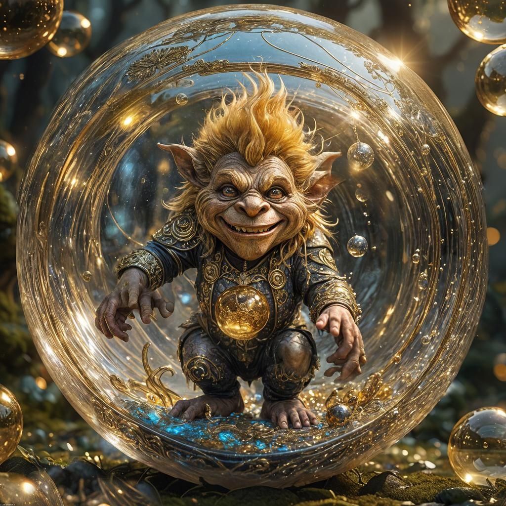 Troll Floating in a Golden Bubble of Magic