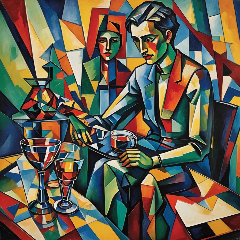 Oblina Glass Figures in Geometric Fauvism Style